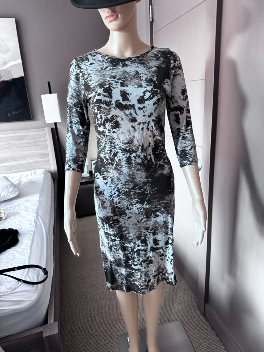 Abstract Print Black and White Women's Sheath Dress